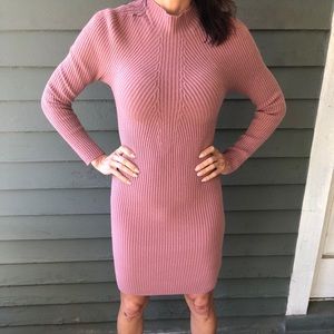 Pink Warm Knit Midi/turtleneck Dress